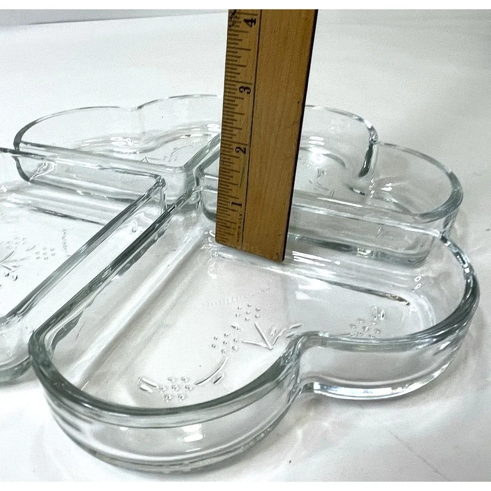 Pfaltzgraff Blossom Embossed‎ Heart Shaped Relish Tray Clover Leaf Clear Glass
